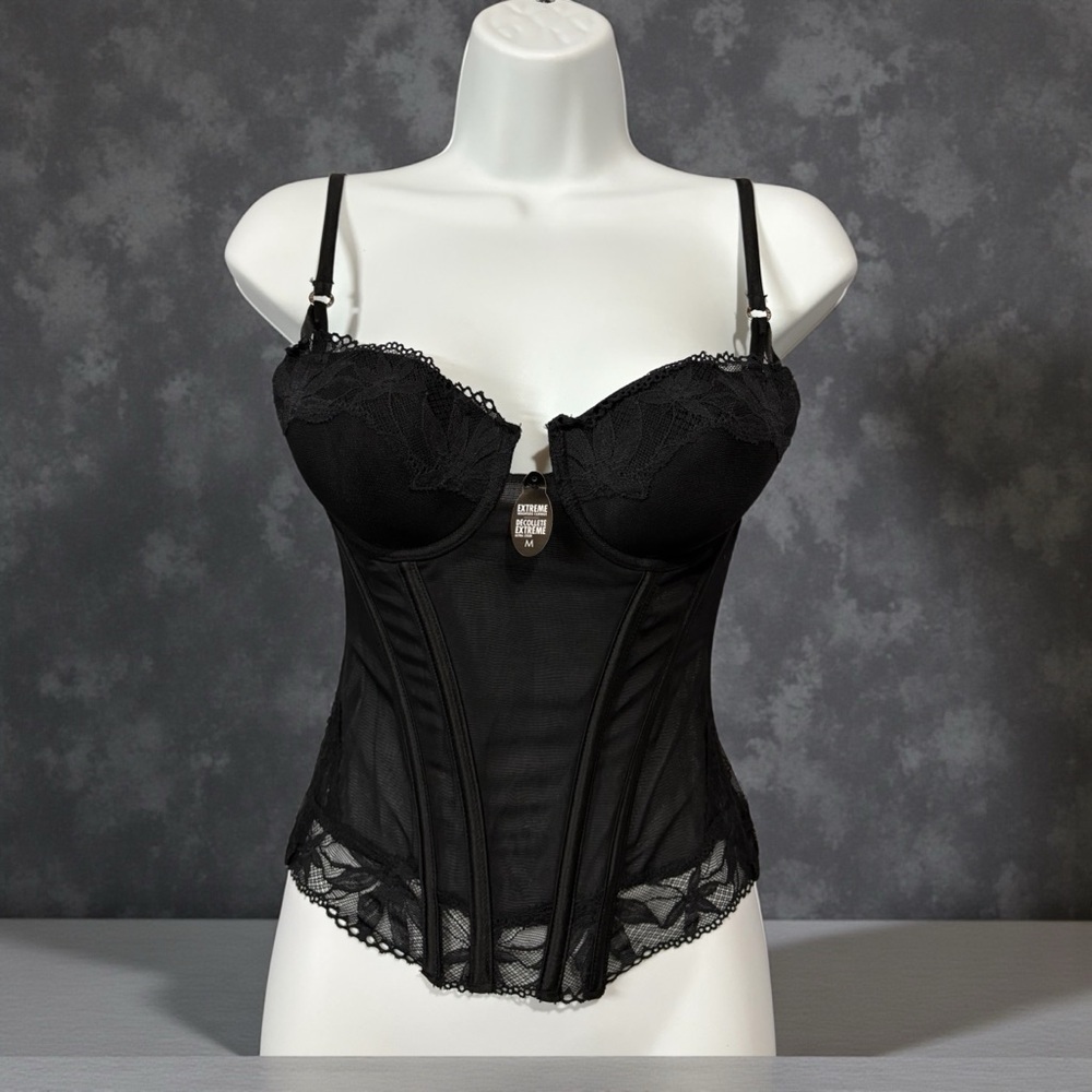 La SENZA, Black Lace Corset Bustier, Removable Cups, Size Medium